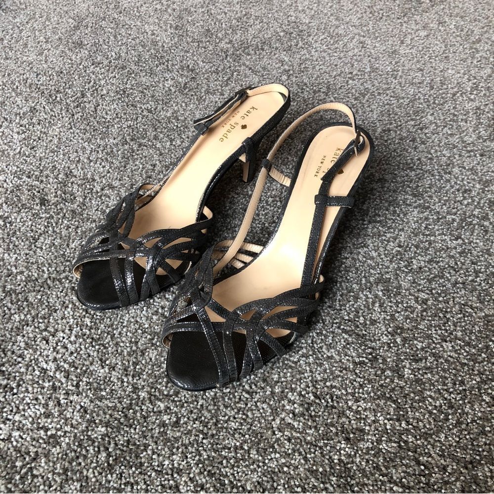 KATE SPADE NEW YORK MADE IN ITALY GLITTER HEELS SILVER SIZE 8.5